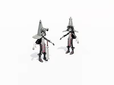Two Game Movie Characters With Spiked Helmets And Mechanical Armor Design Features 3d model