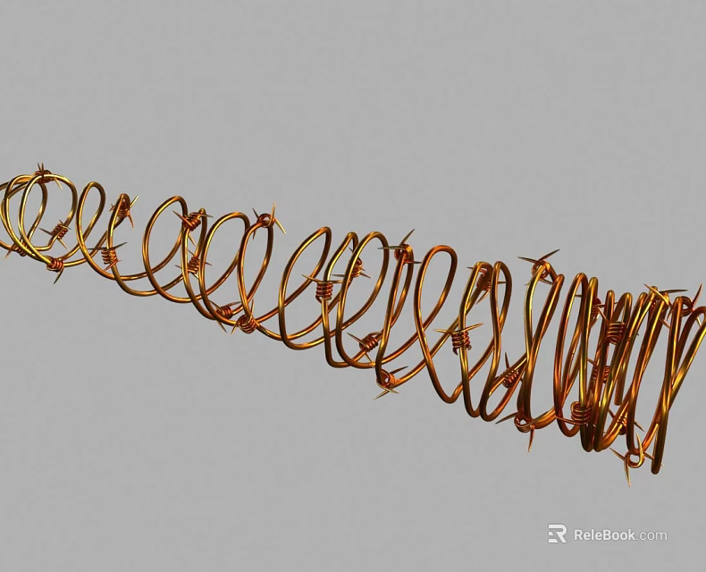Golden Coiled Spiral Metallic Structure With Intricate Twisted Wire Design 3d model 