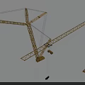 Two Large Golden Tower Cranes Lifting Heavy Loads On Construction Site 3d model