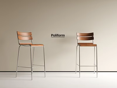 Poliform Bar Stools With Wooden Seat Backrest And Metal Frame In Modern Interior 3d model