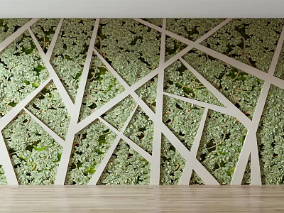 Lush Indoor Living Plant Wall With White Geometric Frame And Wooden Floor Decor 3d model