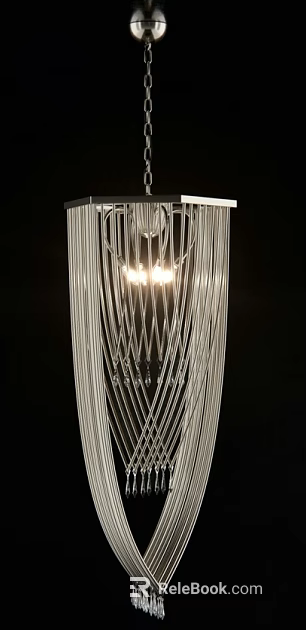 Modern Illuminated Chandelier With Interlaced Metal Wires Hanging Chain And Unique Design 3d model 