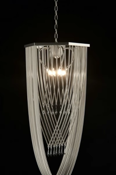 Modern Illuminated Chandelier With Interlaced Metal Wires Hanging Chain And Unique Design 3d model