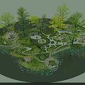 Scenic Park Landscape With Lush Trees Colorful Flowers Winding Paths And Pond Reflections