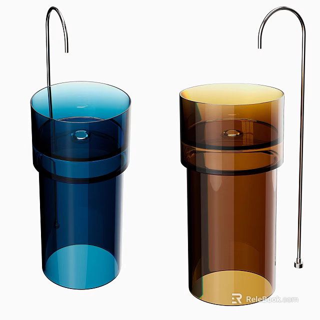 Modern Transparent Cylindrical Washbasin in Blue and Brown Colors for Bathroom Decor 3d model 