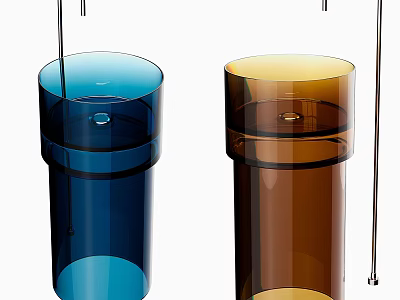Modern Transparent Cylindrical Washbasin in Blue and Brown Colors for Bathroom Decor 3d model