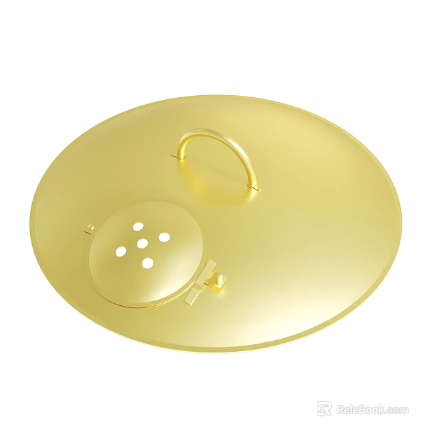 Golden Round Lid With Handle Vent Holes And Secure Clasp Design 3d model 