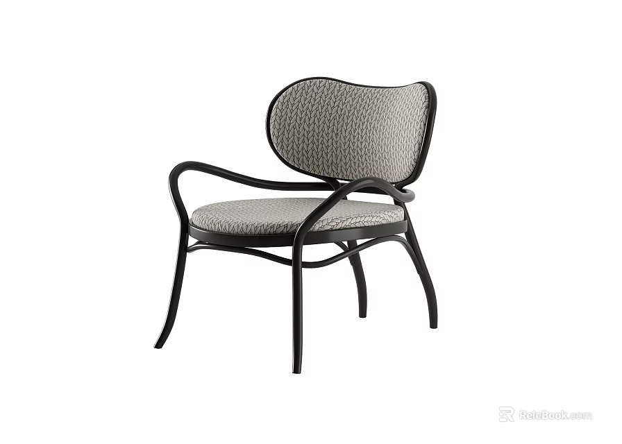 Modern Accent Chair With Black Metal Frame Curved Armrests And Light Gray Textured Fabric 3d model 