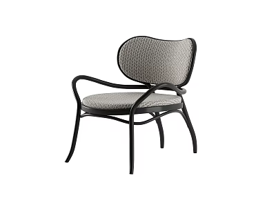 Modern Accent Chair With Black Metal Frame Curved Armrests And Light Gray Textured Fabric 3d model
