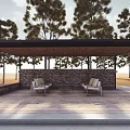 Kids Play Area With Trees Shaded Shelters Play Structures Sand and Paved Ground Seating Areas