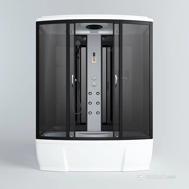 Modern Shower Enclosure With Black Glass Door White Base And Control Panel 3d model 