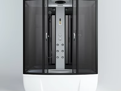 Modern Shower Enclosure With Black Glass Door White Base And Control Panel 3d model