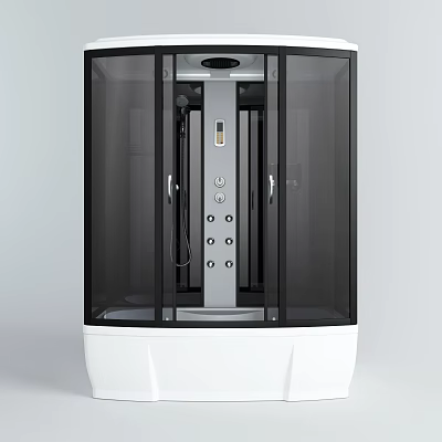 Modern Shower Enclosure With Black Glass Door White Base And Control Panel 3d model
