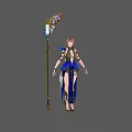Fantasy Female Character Wearing Blue Attire Holding Butterfly Themed Staff With Wings