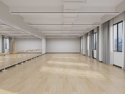 Spacious Fitness Studio With Wooden Floor Mirror Walls Dance Barres And Bright Lighting 3d model