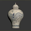 Traditional Carved Ceramic Vase With Blue Dragon Patterns And Decorative Lid