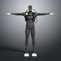 Game Movie Character In Black Diving Suit With Scuba Mask Oxygen Tank And Outstretched Arms 3d model