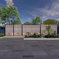 Outdoor Feature Wall With Woven Texture Surrounded By Green Plants And Stone Pavement