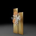 Golden Display Structure With DE LA PAIX Branding Circular Accent And Metallic Finish