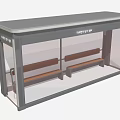 Modern Bus Stop Shelter Exterior With Glass Walls Gray Frame And Wooden Benches