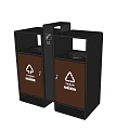 Public Waste Bins With Double Compartments Wooden Panels And Recycling Signs
