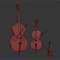 Wooden String Instruments Display with Contrabass Viola and Violin in Various Sizes 3d model