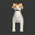 Cute 3D Model Cat With Orange Horns Tail And Blue Eyes On Black Reflective Surface