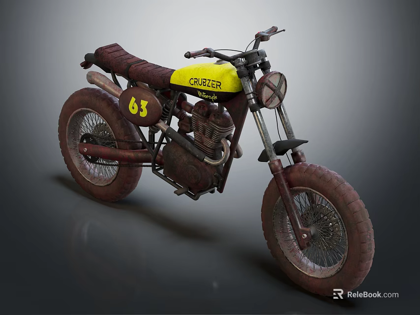 Vintage GURSE Motorcycle With Yellow Body Number 63 And Rugged Tires 3d model 