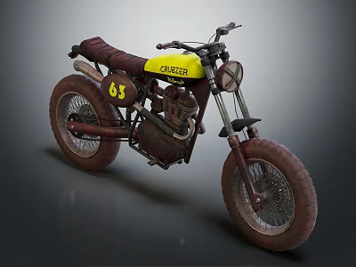 Vintage GURSE Motorcycle With Yellow Body Number 63 And Rugged Tires 3d model