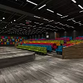 Movie Theater Interior Design With Colorful Seats Wooden Steps And Ceiling Lights