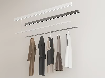 Minimalist Modern Hanging Clothes Rack With Metal Frame And Various Hanging Clothes 3d model