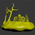 Vibrant Crab On Shiny Platform With Dry Branches And Green Grass 3d model
