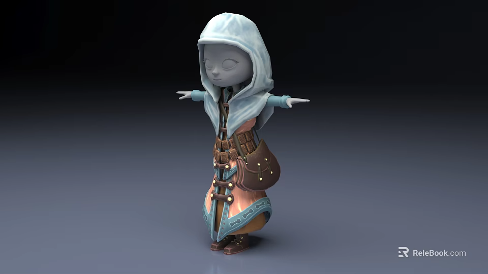 A Man Wearing a Hooded Cloak Carrying Leather Bag With Outstretched Arms 3d model 