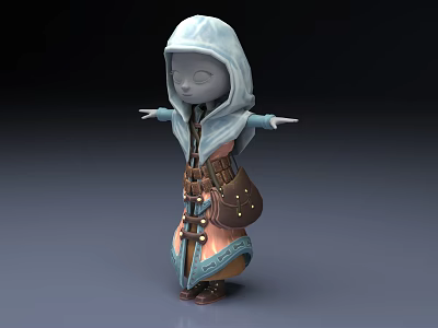 A Man Wearing a Hooded Cloak Carrying Leather Bag With Outstretched Arms 3d model