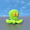 Cute Green Octopus Toy with Orange Eyes on Gray Background