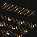 Sleek Modern Grid Design Chandelier With Multiple LED Bulbs And Metal Frame Structure 3d model