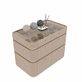 Beige Striped Jewelry Cabinet with Transparent Top Cover and Multiple Drawers for Jewelry Storage