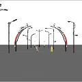 Outdoor Street Lights Featuring Arched Design And Bright Illumination On Reflective Ground At Dusk