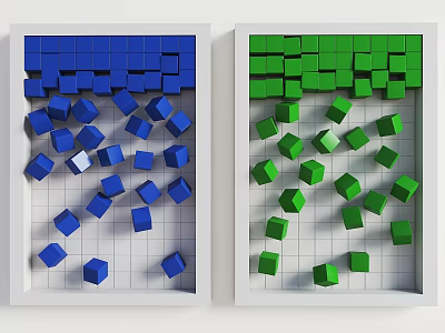 Background Wall Design With Blue Green 3D Cubes In White Frame And Grid Pattern 3d model