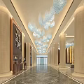 Luxurious Hotel Lobby Interior With Crystal Chandeliers Marble Floor Columns And Sofas