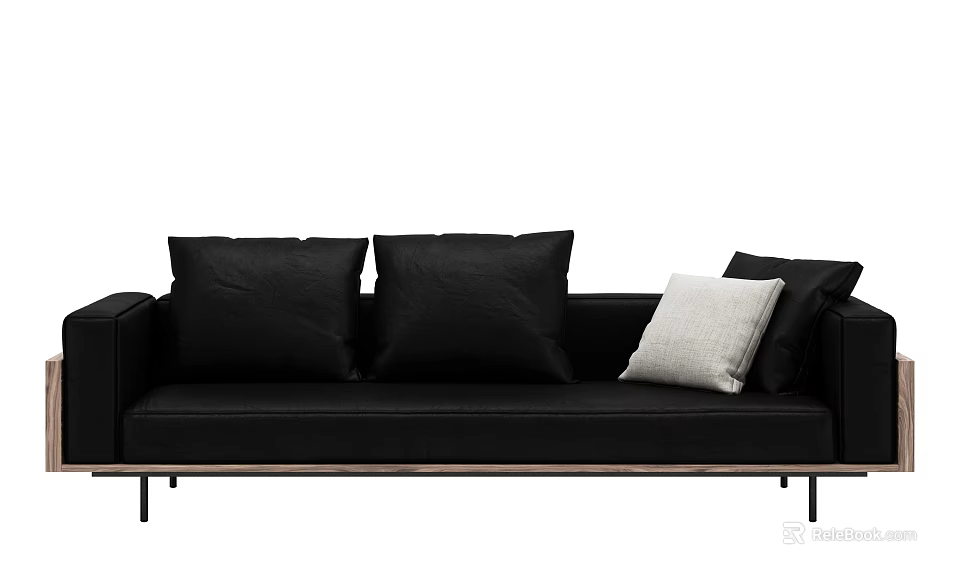 Modern Black Sofa Set With Multiple Pillows And Sleek Metal Leg Design 3d model