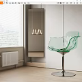Green Glass Accent Chair In Modern Interior With White Blinds Pendant Light And Mirror