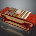 Traditional Wooden Percussion Instrument With Red Frame Ornate Carvings Golden Bars And White Mallet