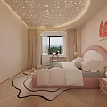 Pink Kids Room Interior Design With Starry Ceiling Bed Wardrobe And Toys Rug