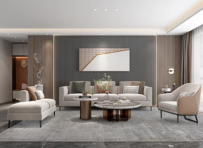 Modern living room sofa coffee table sofa background wall 3d model
