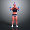 Woman With Purple Hair Lifting Blue Dumbbells In Activewear During Workout