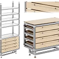 Modern Storage Cabinet Rack With Metal Frame Wooden Drawers And Multiple Shelves