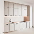 Modern Kitchen Cabinets With Sleek Design Light Colored Finish And Speckled Countertop