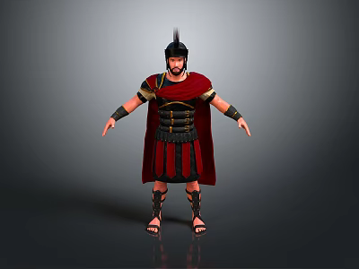 3D Render Of Roman Legionary In Traditional Armor With Red Cape And Plumed Helmet 3d model