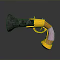 Modern 3D Rendered Yellow Pistol With Black Barrel And Purple Grip